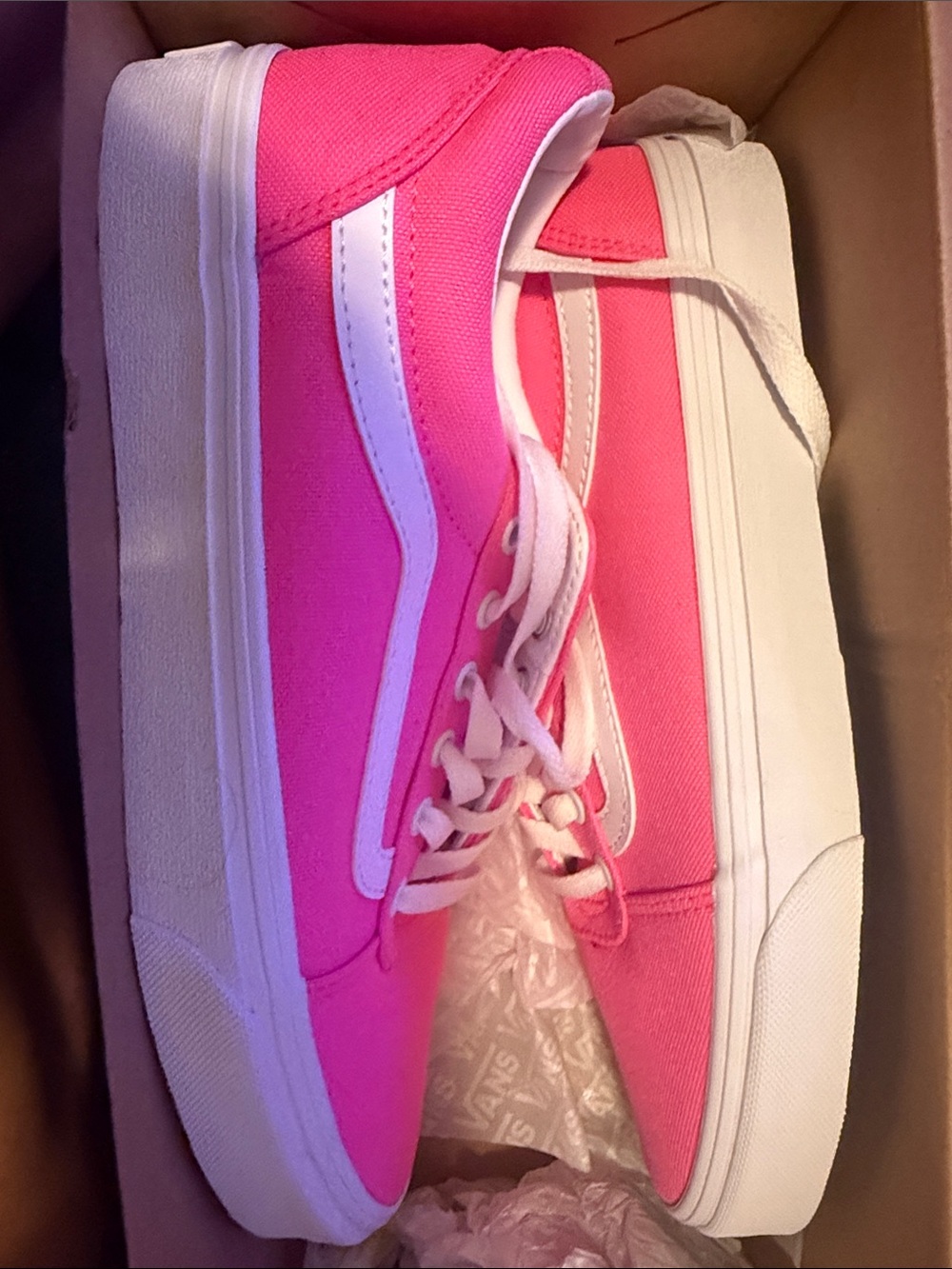 Vans Pink Canvas Low-Top Sneakers with White Stripe and Laces
